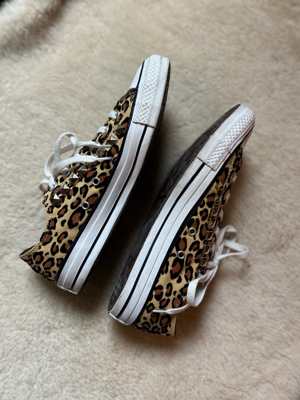 Converse Low-Top Leopard Print Sneakers with Silver Pyramid Studs - Picture 10 of 12